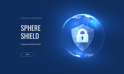 Security, shield lock in futuristic polygonal style. Concept of internet privacy or cyber protection or antivirus. Vector illustration - obrazy, fototapety, plakaty