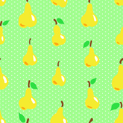 pears seamless pattern vector illustration for kitchen or cafe on polka dot background
