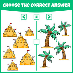 More less or equal. Compare the number. Counting game. Educational mathematical game. Math game for kids.