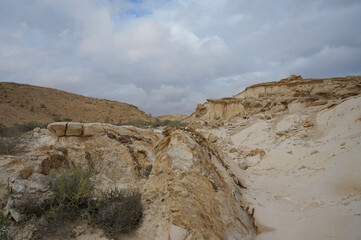Nizzana Hillocks of fantastic shapes in the Negev desert in Israel