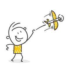 Strichfiguren / Strichmännchen: Flugzeug, Papierflieger, Spielzeug, fliegen. (Nr. 607)