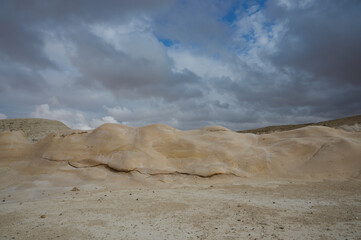 Nizzana Hillocks of fantastic shapes in the Negev desert in Israel