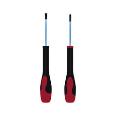 Screwdriver work tool set. Electrician, construction worker and repairman hand tool, flat vector isolated illustration.