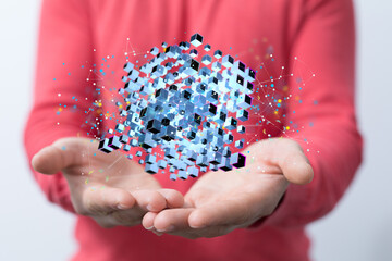 Cloud technology. Polygonal wireframe art looks like constellation