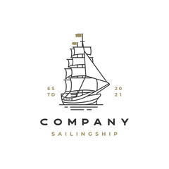 Vintage Retro Line art Sailing Ship Logo Design
