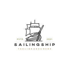 Vintage Retro Line art Sailing Ship Logo Design