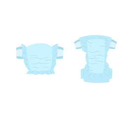 White children diapers folded and unfolded, flat vector illustration isolated.