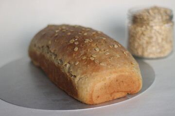 Homemade bread with whole wheat and oats.