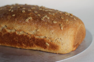 Homemade bread with whole wheat and oats.