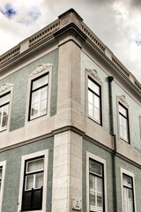 Old colorful and majestic tiled facades in Lisbon