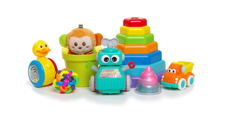 Fototapeta na wymiar Many colorful toys isolated on white