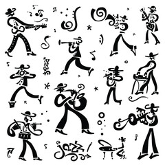 jazz band musicians doodle set