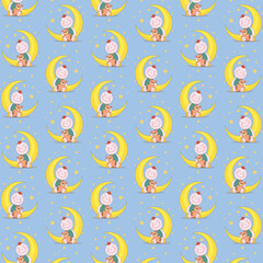 vector illustration cute cartoon card baby happy child art moon night background sleep beer greeting kid graphic design sky sweet star little girl boy toy children print baby shower teddy pattern