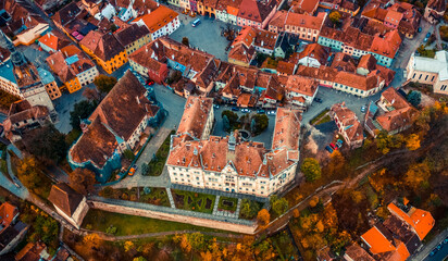 Aerial view of Sighisoara Citadel courtyard