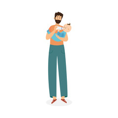 Fototapeta premium Father feeds the baby from a bottle, flat vector illustration isolated.