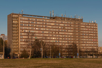 Sunset in housing estate in Usti nad Labem city with big house Hotelak