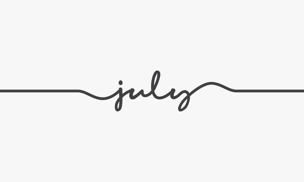 July Handwritten Word Vector Design On White Background.