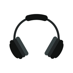 Vector headphones icon. Black symbol silhouette isolated on white background. Flat design style