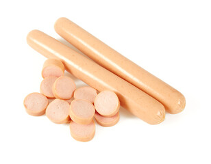 boiled sausages isolated on white background