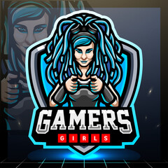 Gamer girls mascot. esport logo design