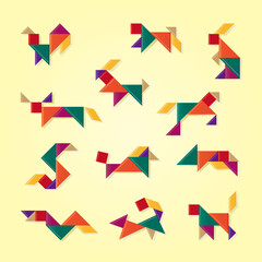 Vector of Chinese 12 Tangrams Zodiac