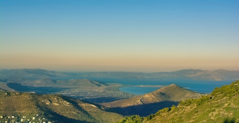 Panoramic photo of beach near Nea Makri as seen from Penteli mountain, Attica, Greece
