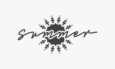 handwritten text Summer with flower graphic design vector.
