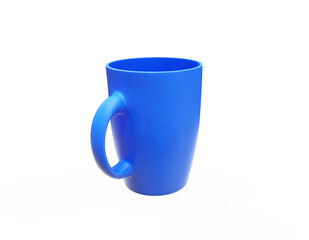 Blue blank enamel mug on bright floor. 3d rendering