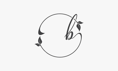 B letter handwriting circle leaf graphic logo concept. © Rasendria