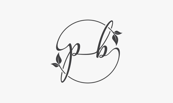 P B letter handwriting circle leaf graphic logo concept.