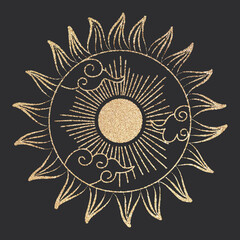chic golden luxurious retro vintage engraving style. image of the sun and moon phases. culture of accultism. Vector graphics
