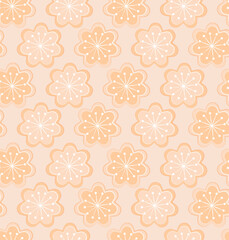 Seamless floral pattern of flowers with petals and stamens. Vector illustration for wallpaper, textile, background in pink pastel colors.