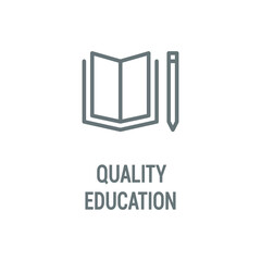 Quality education black icon. Corporate social responsibility. Sustainable Development Goals. SDG sign. Pictogram for ad, web, mobile app. UI UX design element.