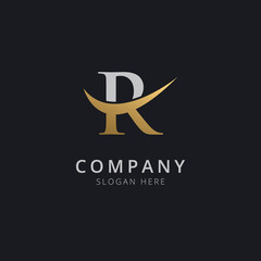 Initial letter R with luxury gold swoosh logo template