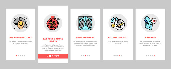 Respiratory Disease Onboarding Mobile App Page Screen Vector. Lungs Infection, Asthma And Tuberculosis, Bronchiectasis And Cystic Fibrosis Respiratory Ill Illustrations