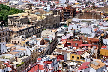 City View from Giralda Spire Bell Tower in Seville Cathedral in Andalusia Spain.
