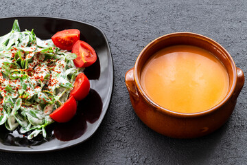 Tarhana soup. This soup is a specific kind of healthy and nutritious soup Turkey. Generally, Anatolian people consume this nice soup a lot. It is made from tomatoes, onions, red peppers and flour.
