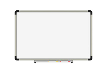 Empty school whiteboard with colorful markers. Vector background for design