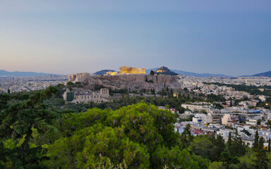 Fototapeta na wymiar Acropolis of Athens, Greece under dramatic sky, scenic view