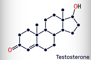 Testosterone, testosteron molecule. It is androgenic steroid sex hormone. Skeletal chemical formula.