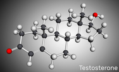 Testosterone, testosteron molecule. It is androgenic steroid sex hormone. Molecular model. 3D rendering