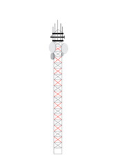 Telecommunication tower for global connection, flat vector illustration isolated.