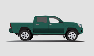 This Is A Realistic Green Pickup vector. White Background Perspective View With Isolated