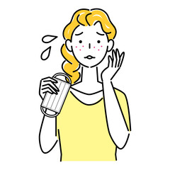 マスクの着用が原因で肌荒れになってしまった女性 イラスト シンプル ベクター