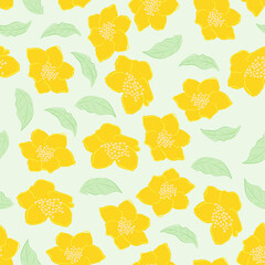 Beautifull tropical flowers and leaves seamless pattern design