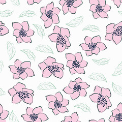Beautifull tropical flowers and leaves seamless pattern design