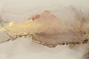 Art Abstract  watercolor and acrylic marble flow blot painting. Brown and gold Color canvas marble texture background. Alcohol ink. © Liliia