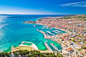 Adriatic town of Vodice waterfront aerial view