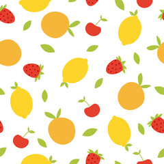 Naklejka na ściany i meble Colorful seamless pattern with fruits. Isolated on white background. It can be used for wallpapers, wrapping, cards, patterns for clothes and other.