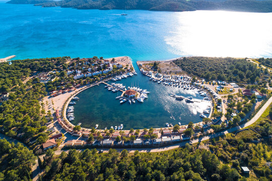 Solaris Sibenik. Adriatic coast landscape aerial panoramic view